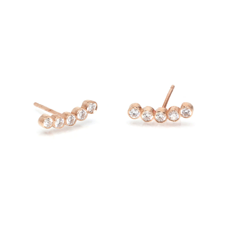 Crown Diamond Earrings Rose Gold Stud Earrings Curved Crawler Earrings