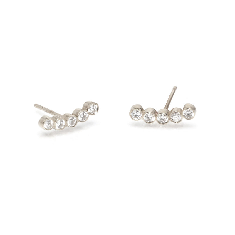 Zoë Chicco 14kt White Gold Curved 5 White Diamond Stud Earrings
