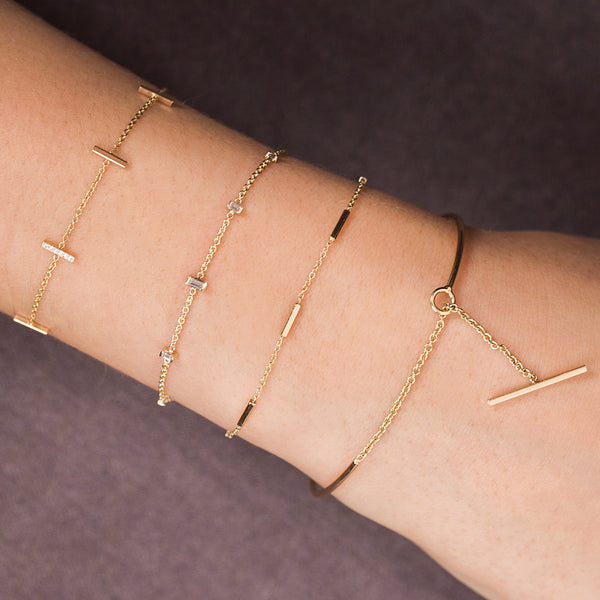 14k pave diamond vertical tiny bars bracelet