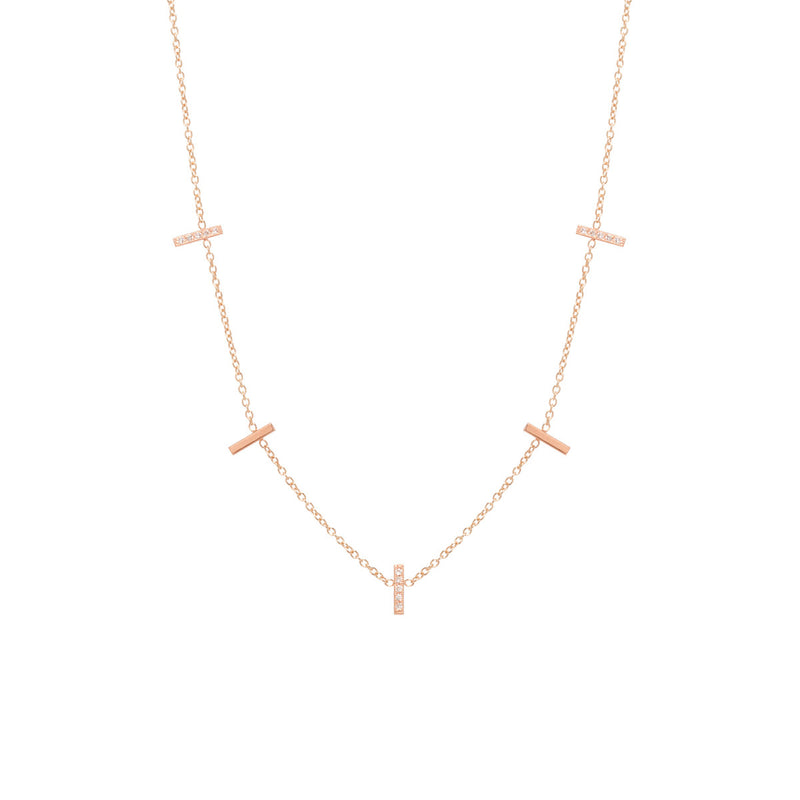 Zoë Chicco 14kt Rose Gold 5 Diamond Pave Vertical Tiny Bars Station Necklace