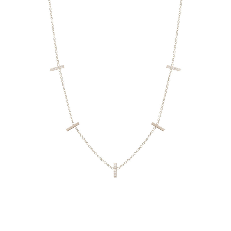 Zoë Chicco 14kt White Gold 5 Diamond Pave Vertical Tiny Bars Station Necklace