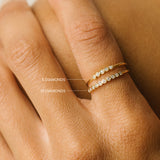 comparison image of two Zoë Chicco 14k Gold Tiny Diamond Bezel Bar Rings of two different diamond sizes