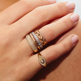 woman wearing a Zoë Chicco 14k Gold Pavé Diamond Half Round Wide Band Ring on her ring finger