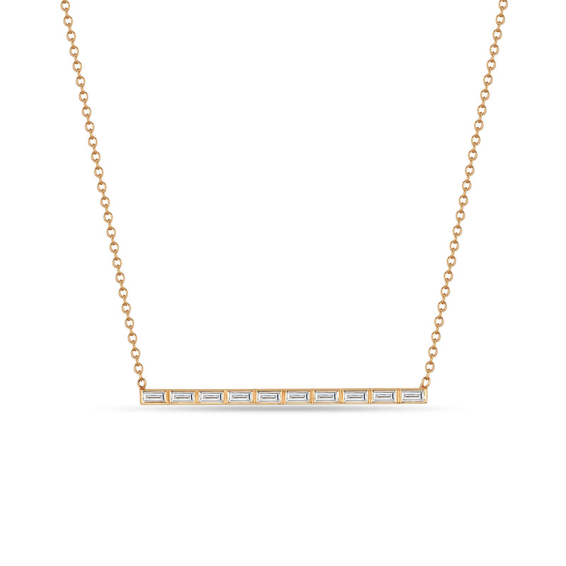 Zoë Chicco 14k Gold 10 Channel Set Baguette Diamond Bar Pendant Necklace