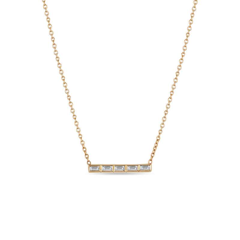 Zoë Chicco 14k Gold 5 Channel Set Baguette Diamond Bar Pendant Necklace