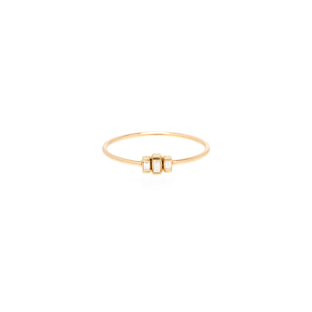 Zoë Chicco 14kt Yellow Gold 3 Stepped White Baguette Diamond Ring