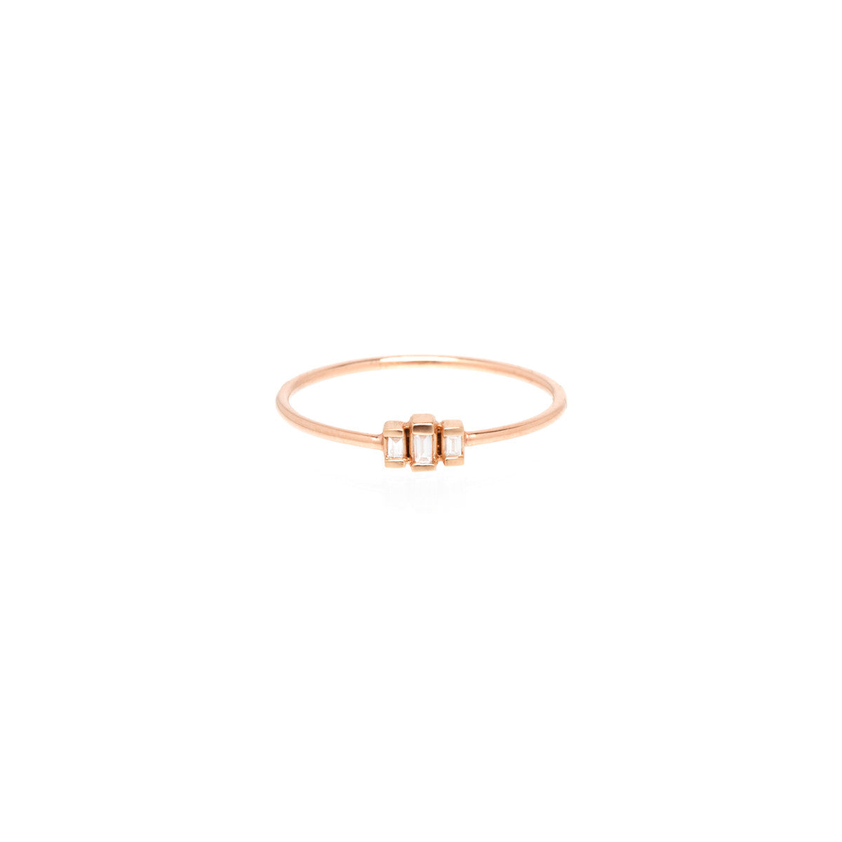 Zoë Chicco 14kt Rose Gold 3 Stepped White Baguette Diamond Ring