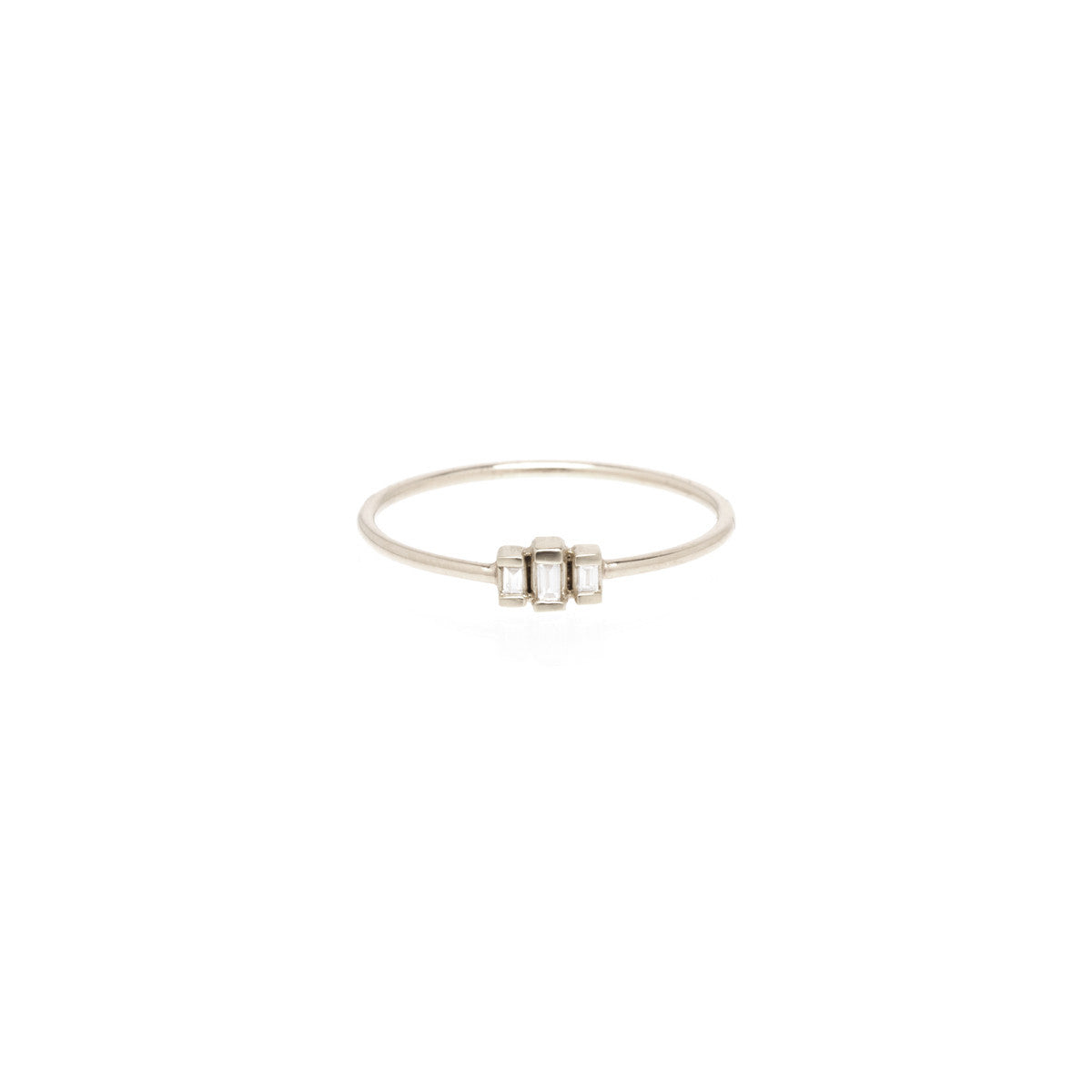 Zoë Chicco 14kt White Gold 3 Stepped White Baguette Diamond Ring