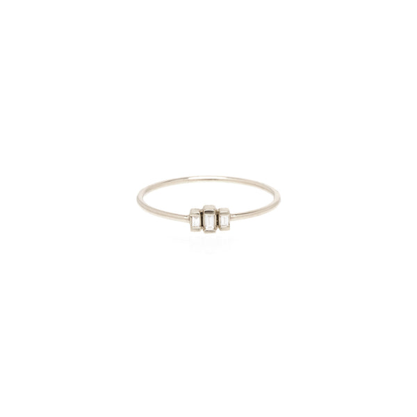 Zoë Chicco 14kt White Gold 3 Stepped White Baguette Diamond Ring