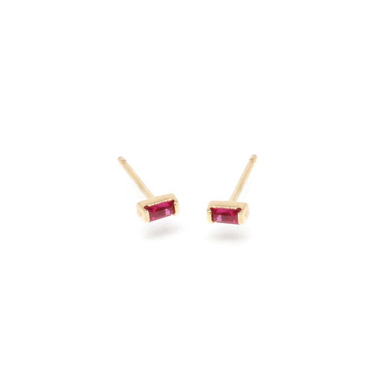 14k Small Ruby Baguette Studs