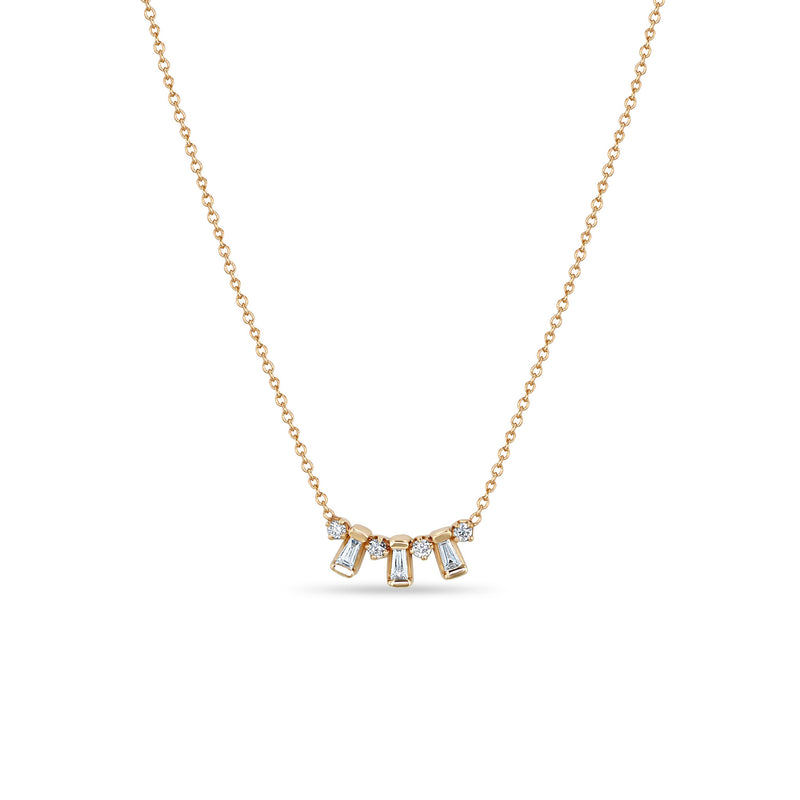 Zoë Chicco 14k Gold Tapered Baguette & Prong Diamond Necklace