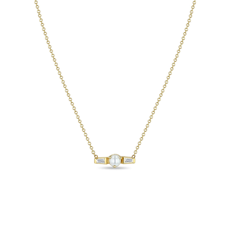 Zoë Chicco 14k Gold Pearl & Tapered Baguette Diamonds Necklace