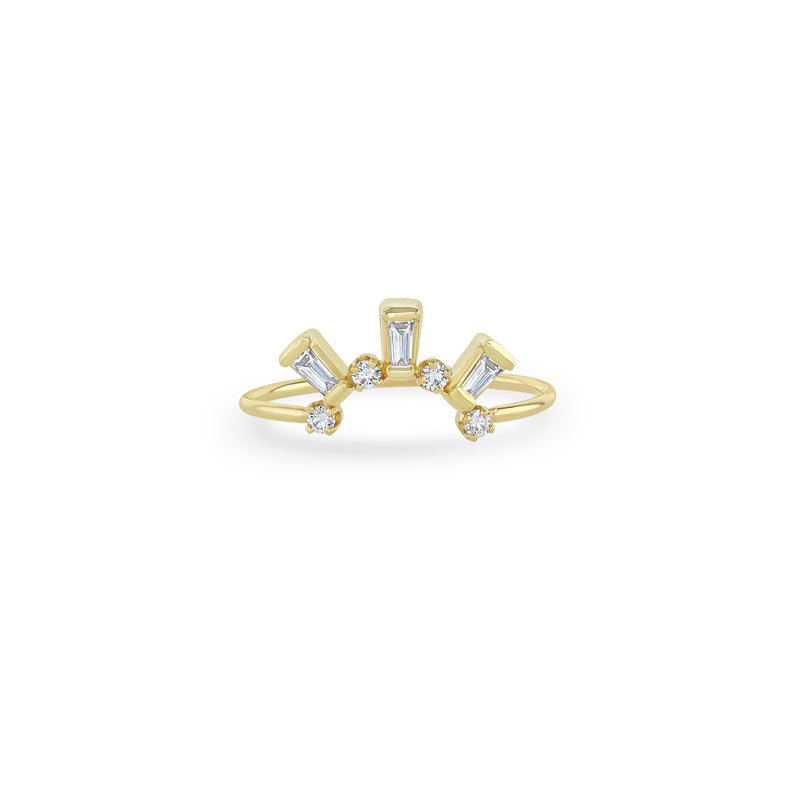 Zoë Chicco 14k Gold Tapered Baguette & Prong Diamond Curved Bar Ring