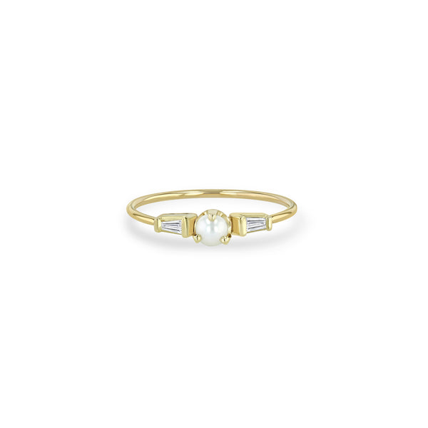 Zoë Chicco 14k Gold Pearl & Tapered Baguette Diamond Three Stone Ring