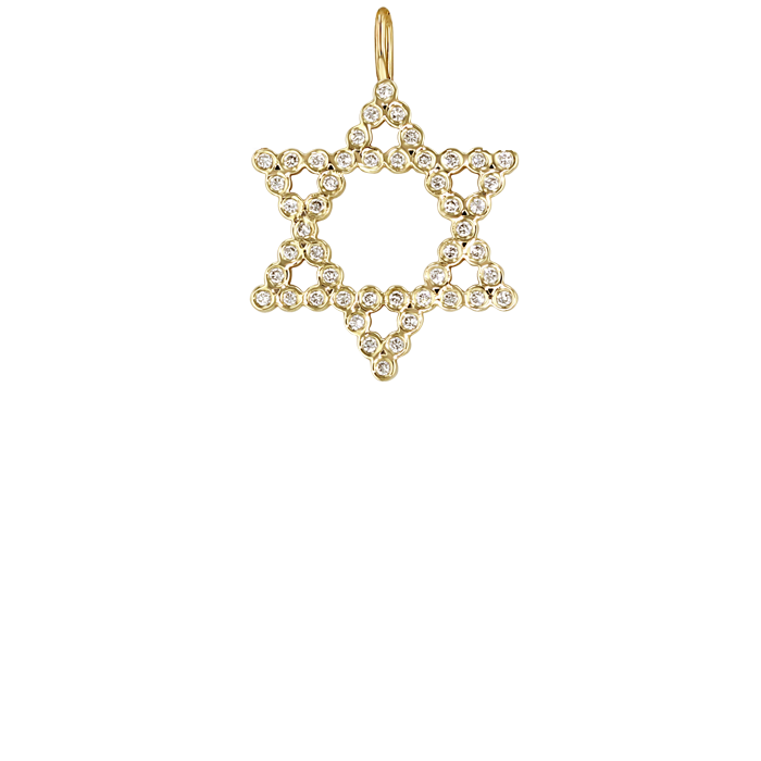 14k Diamond Bezel Star of David Charm Pendant