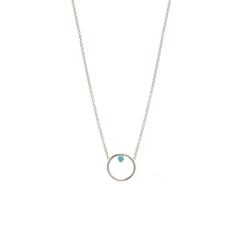 Zoë Chicco 14kt White Gold Turquoise Circle Prong Necklace