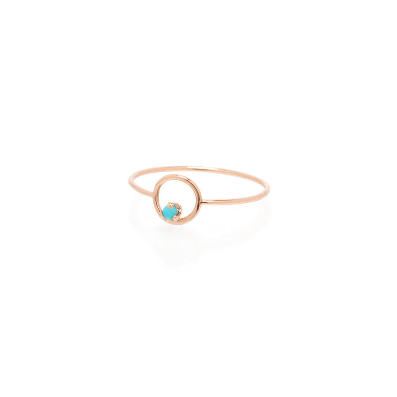 14k Small Circle Prong Turquoise Ring