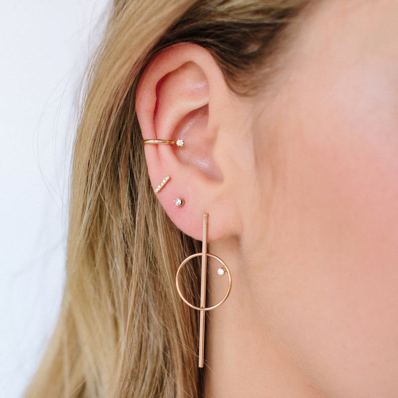 14k Long Bar & Circle Prong Diamond Earrings - SALE