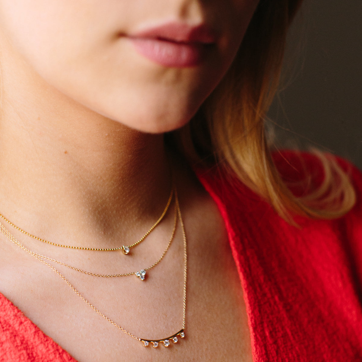 14k Large 3 Mixed Prong Diamond Necklace