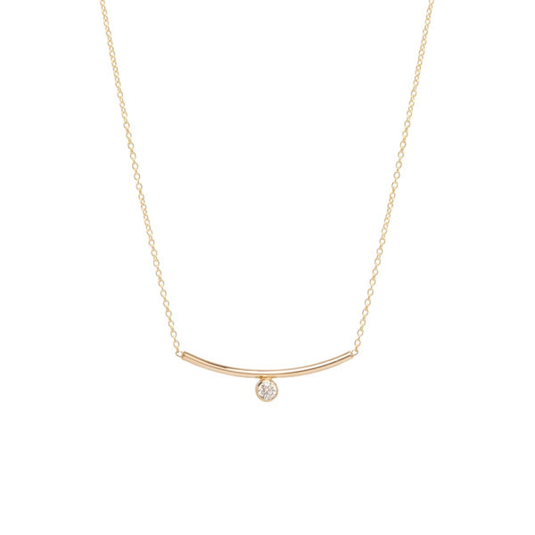 Zoë Chicco 14kt Yellow Gold Bezel Set White Diamond Curved Bar Necklace