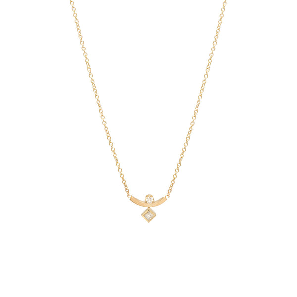 Zoë Chicco 14kt Yellow Gold Curved Bar Mixed Diamond Necklace