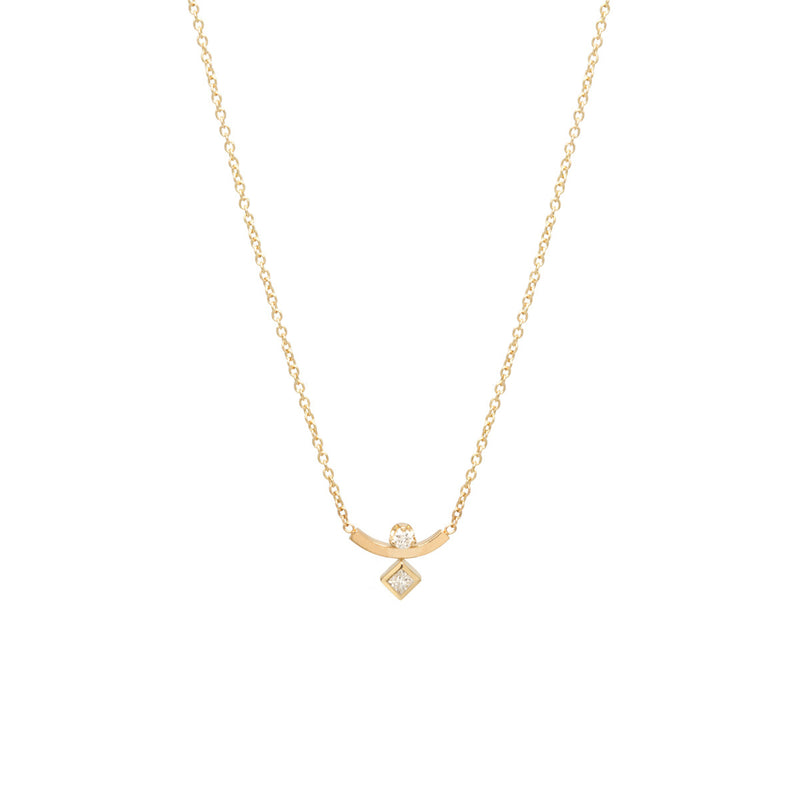 Zoë Chicco 14kt Yellow Gold Curved Bar Mixed Diamond Necklace