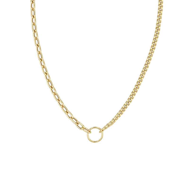 Zoë Chicco 14k Gold Mixed Small Curb & Medium Square Oval Link Chain Circle Necklace