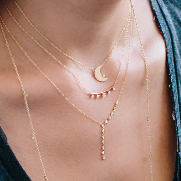 14k Crescent Moon & Prong Diamond Necklace