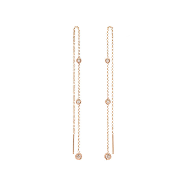 Zoë Chicco 14kt Rose Gold Graduated Floating White Diamond Chain Threader Earrings