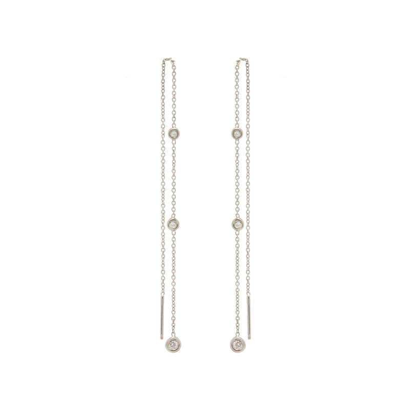 Zoë Chicco 14kt White Gold Graduated Floating White Diamond Chain Threader Earrings