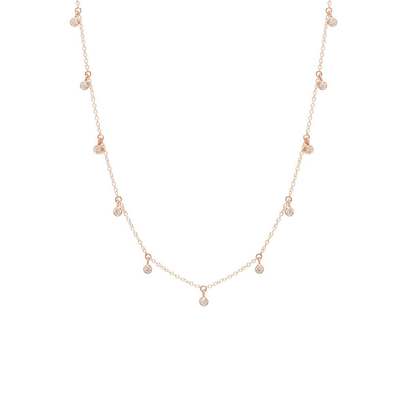 Zoë Chicco 14kt Rose Gold 11 Scattered White Diamond Dangling Choker Necklace