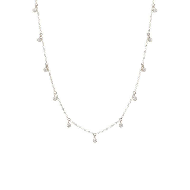 Zoë Chicco 14kt White Gold 11 Scattered White Diamond Dangling Choker Necklace