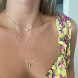 14k Extra Small Curb Chain Emerald Cut Diamond Bezel Necklace