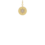 14k Pavé Diamond Star of David Disc Charm Pendant with Spring Ring
