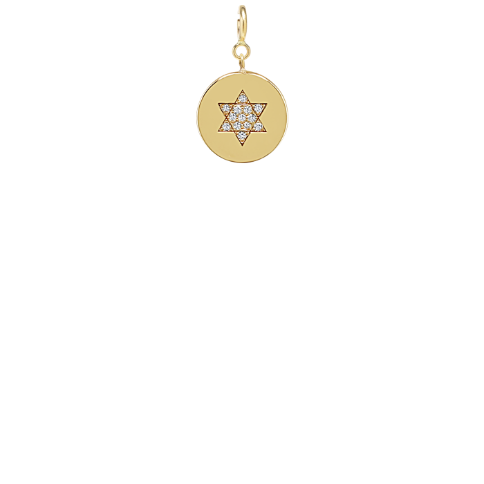 14k Pavé Diamond Star of David Disc Charm Pendant with Spring Ring