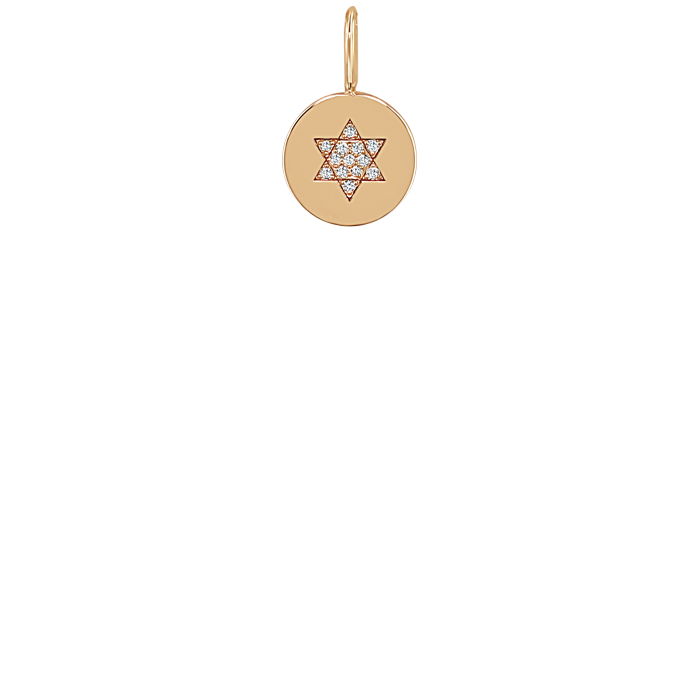 14k Pavé Diamond Star of David Disc Charm Pendant