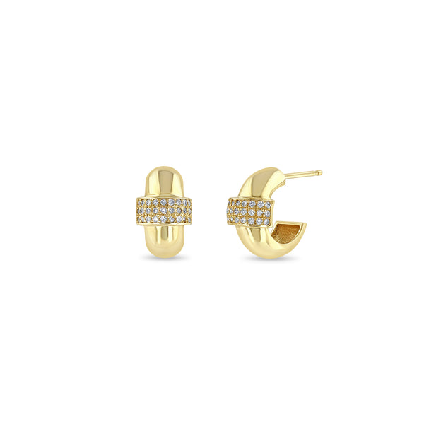 Zoë Chicco 14k Yellow Gold 3 Pavé Diamond Row Door Knocker Huggie Hoop Earrings