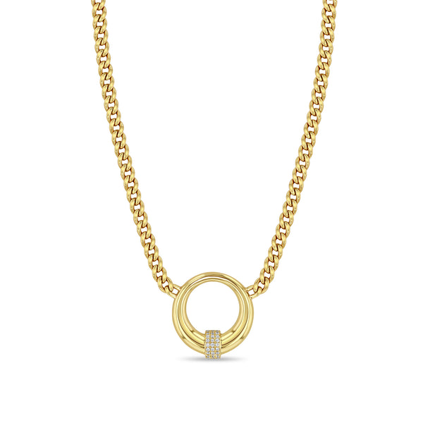 Zoë Chicco 14k Gold Medium Pavé Diamond Door Knocker Pendant Curb Chain Necklace