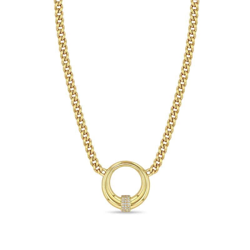 Zoë Chicco 14k Gold Medium Pavé Diamond Door Knocker Pendant Curb Chain Necklace