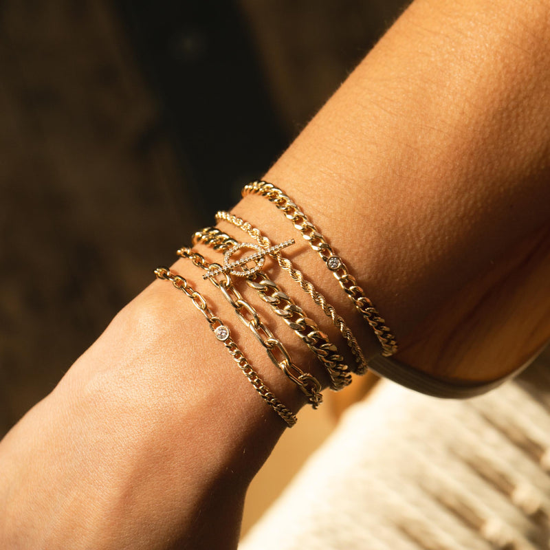 Zoë Chicco 14kt Gold Medium Curb Chain Bracelet With Single