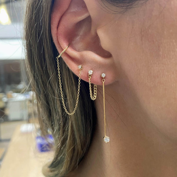 14k Mixed Prong Diamond Long Bar Drop Earrings