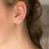 14k Satellite Chain Drop Loop Earrings