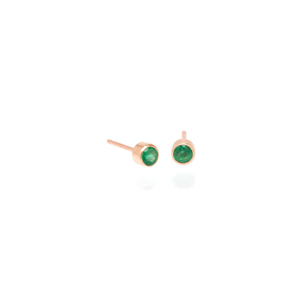 Zoë Chicco 14kt Rose Gold Bezel Set Emerald Stud Earrings
