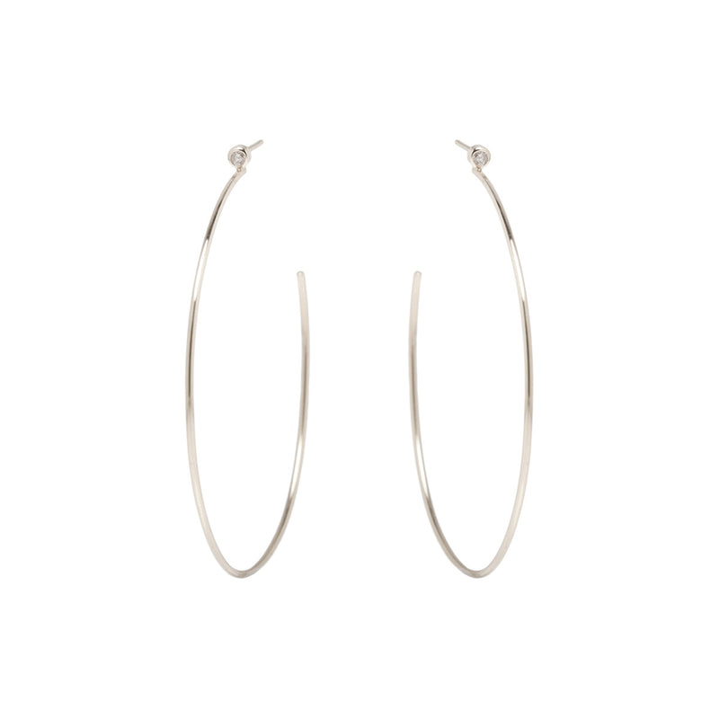 Zoë Chicco 14kt White Gold Large Bezel Set White Diamond Stud Hoop Earrings