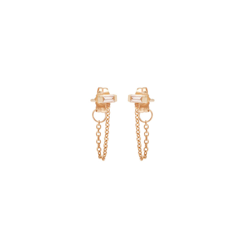Zoë Chicco 14kt Rose Gold White Baguette Diamond Chain Stud Earrings