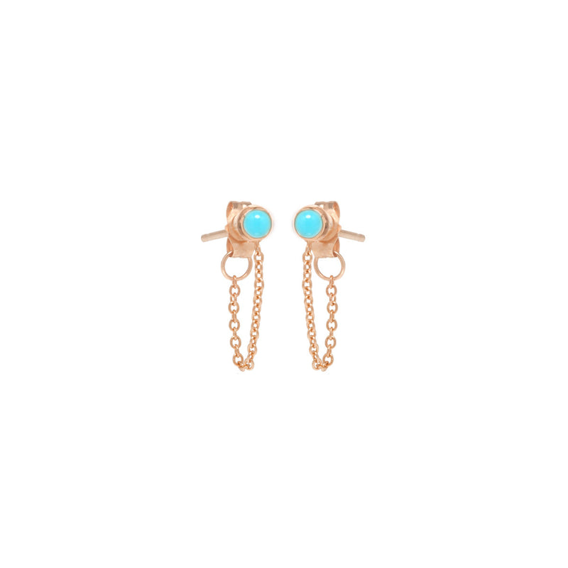 14k Turquoise Bezel Chain Huggie Earrings