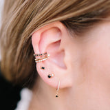 14k Medium Pavé Diamond Hinge Huggie Hoops with Dangling Black Diamonds