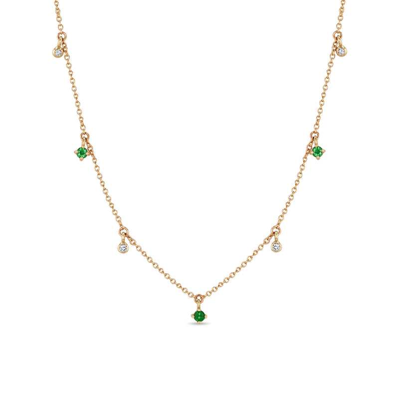 Zoë Chicco 14k Gold Dangling Mixed Round Emeralds & Diamonds Necklace