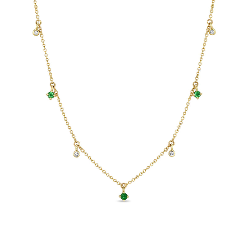Zoë Chicco 14k Gold Dangling Mixed Round Emeralds & Diamonds Necklace
