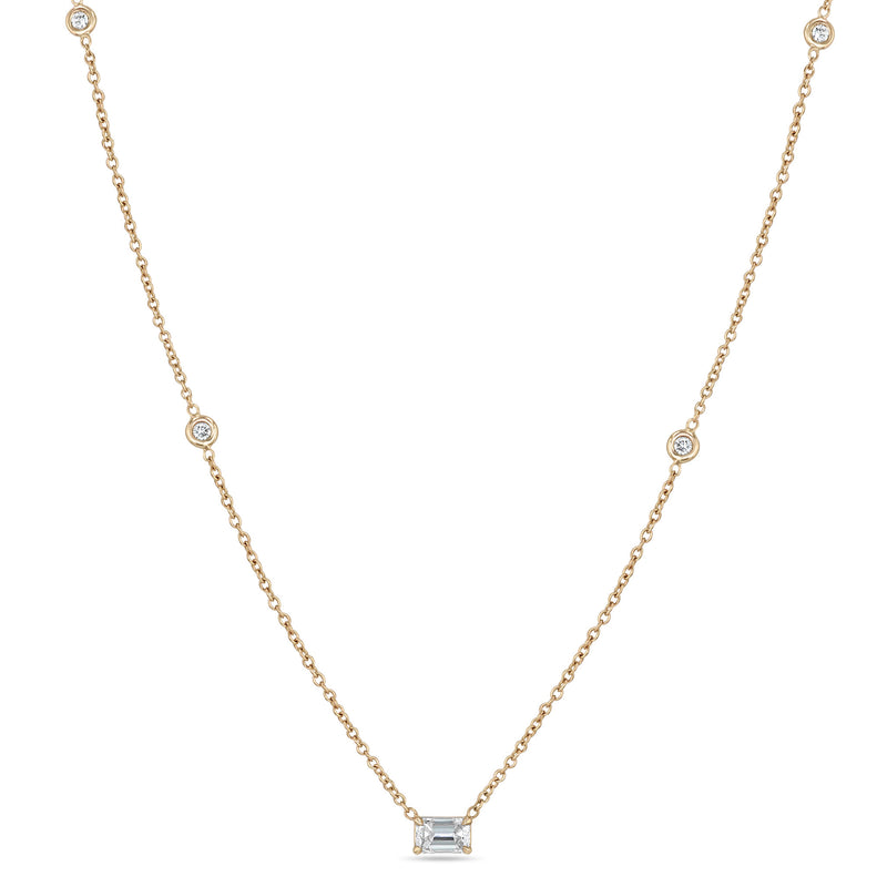 Zoë Chicco 14k Rose Gold Emerald Cut Diamond Necklace with 4 Diamond Stations